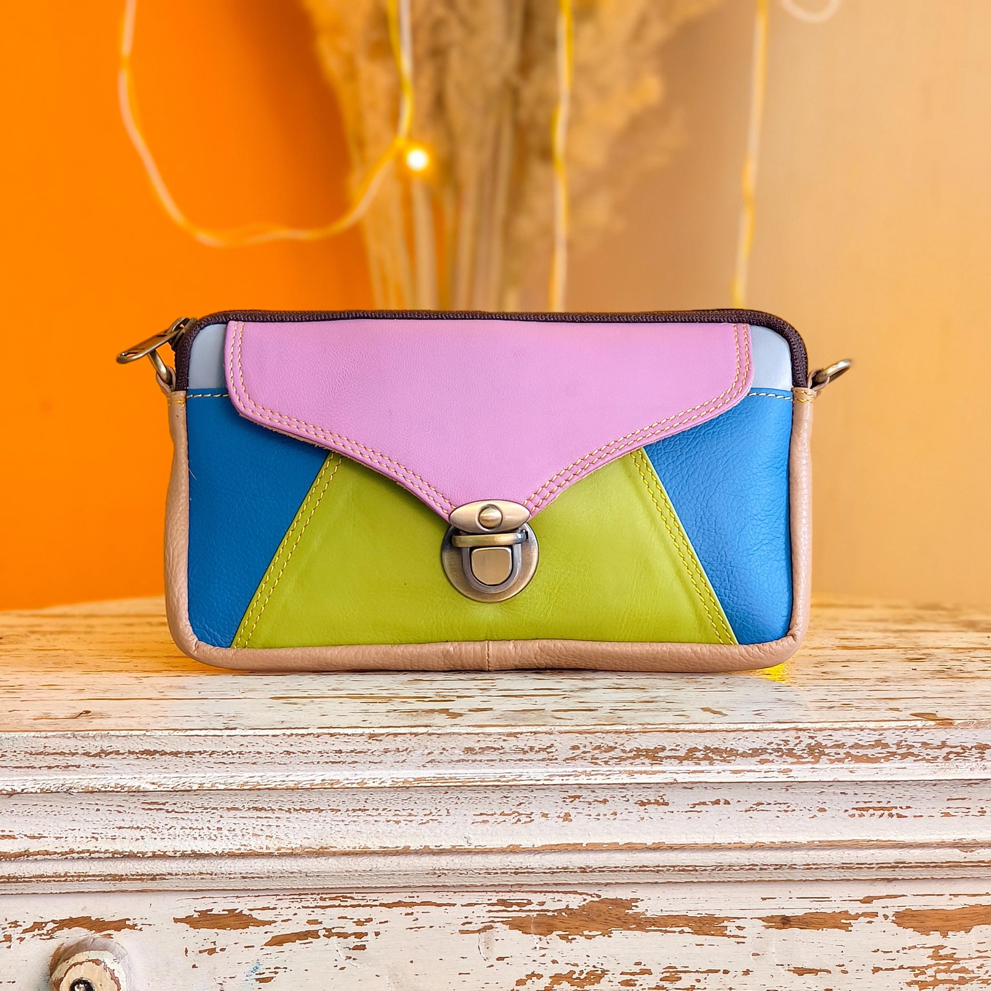 Block Coloured Recycled Leather Purse Pouch Crossbody - JayKayBoutiqueOnline
