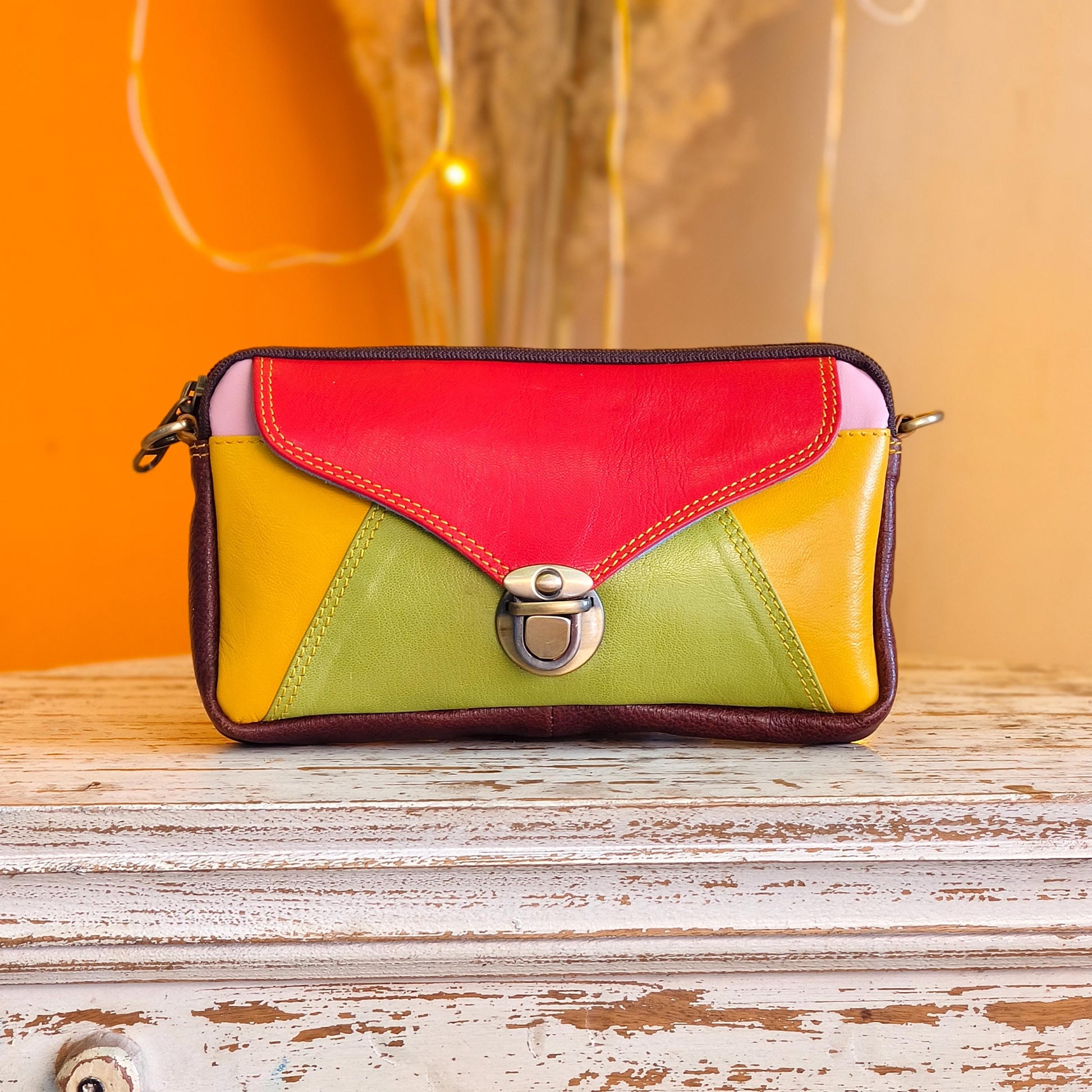 Block Coloured Recycled Leather Purse Pouch Crossbody - JayKayBoutiqueOnline