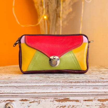 Block Coloured Recycled Leather Purse Pouch Crossbody - JayKayBoutiqueOnline