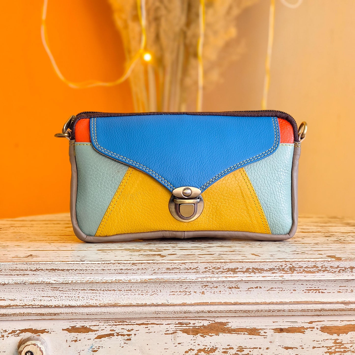 Block Coloured Recycled Leather Purse Pouch Crossbody - JayKayBoutiqueOnline
