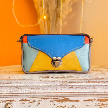 Block Coloured Recycled Leather Purse Pouch Crossbody - JayKayBoutiqueOnline
