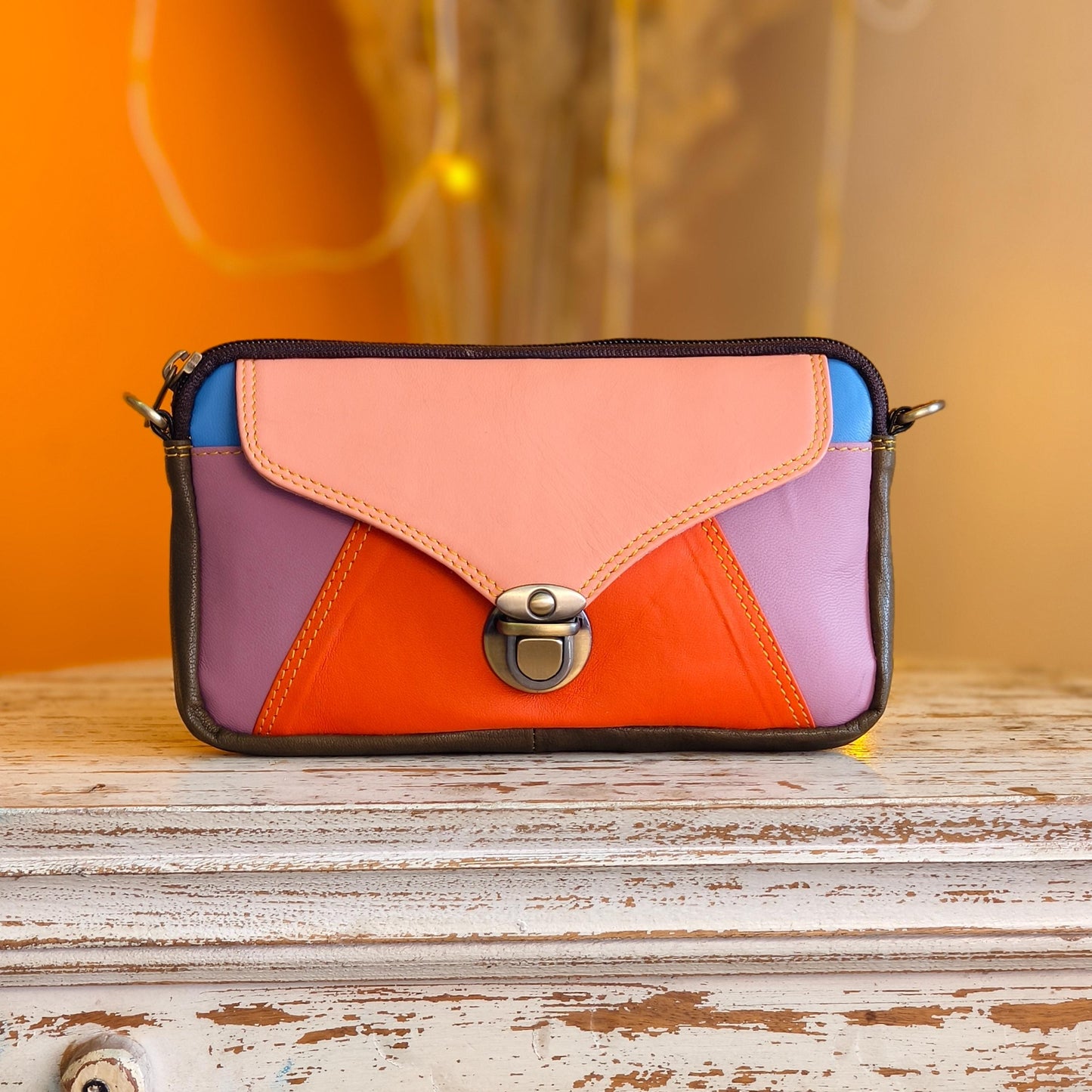 Block Coloured Recycled Leather Purse Pouch Crossbody - JayKayBoutiqueOnline