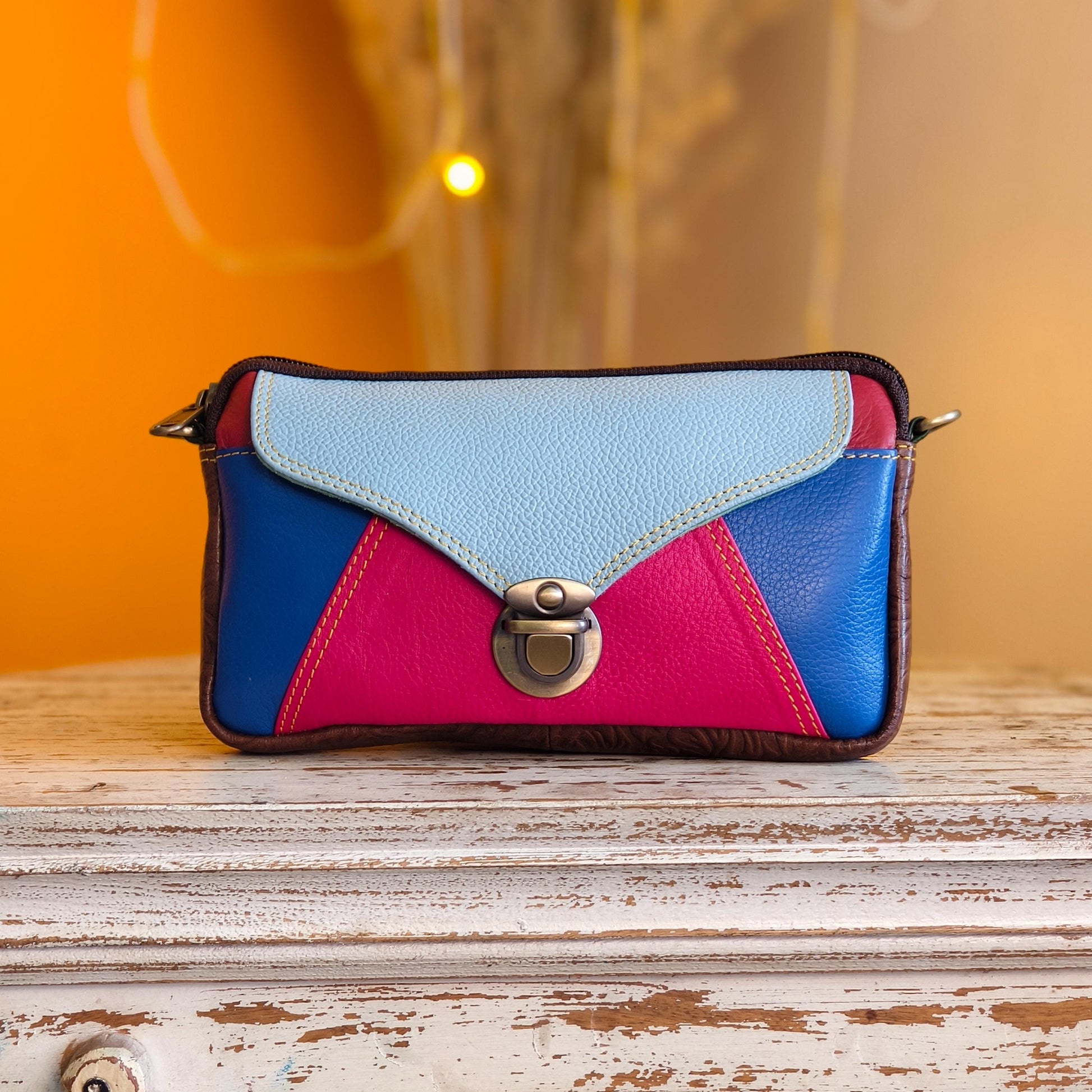 Block Coloured Recycled Leather Purse Pouch Crossbody - JayKayBoutiqueOnline
