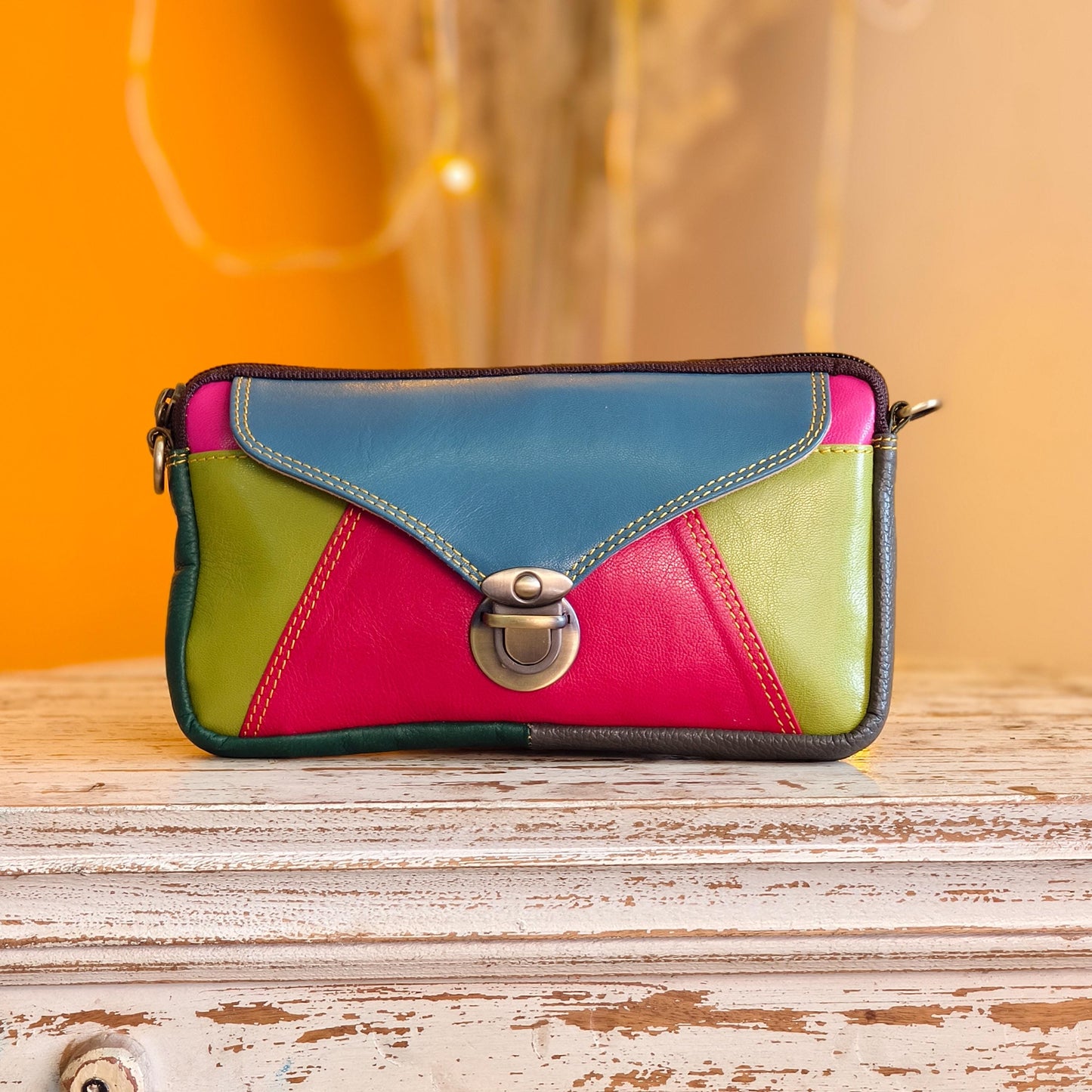 Block Coloured Recycled Leather Purse Pouch Crossbody - JayKayBoutiqueOnline