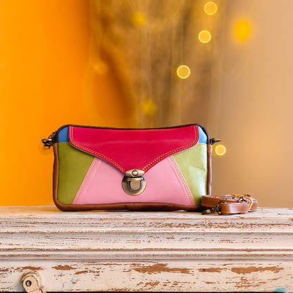 Block Coloured Recycled Leather Purse Pouch Crossbody - JayKayBoutiqueOnline