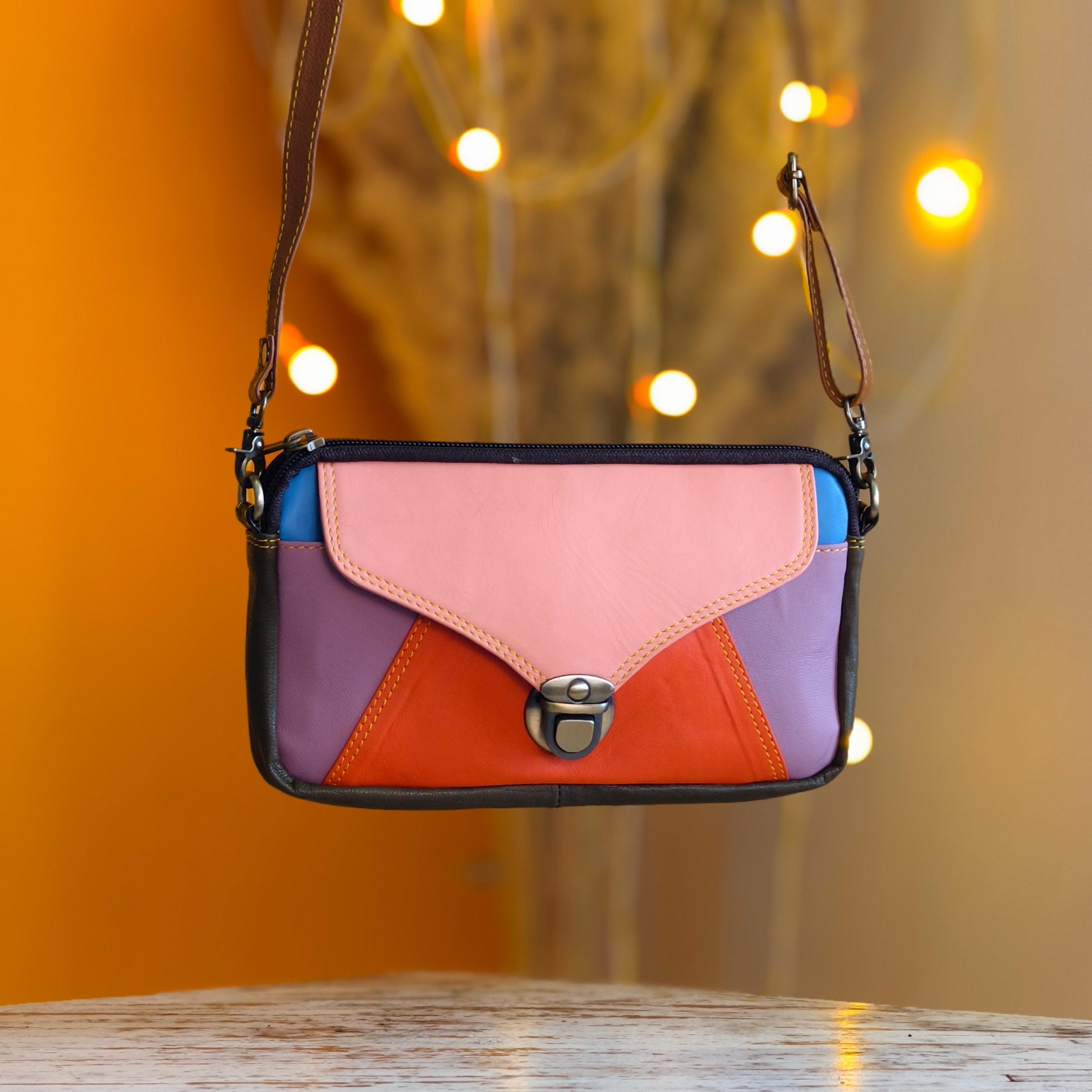 Block Coloured Recycled Leather Purse Pouch Crossbody - JayKayBoutiqueOnline
