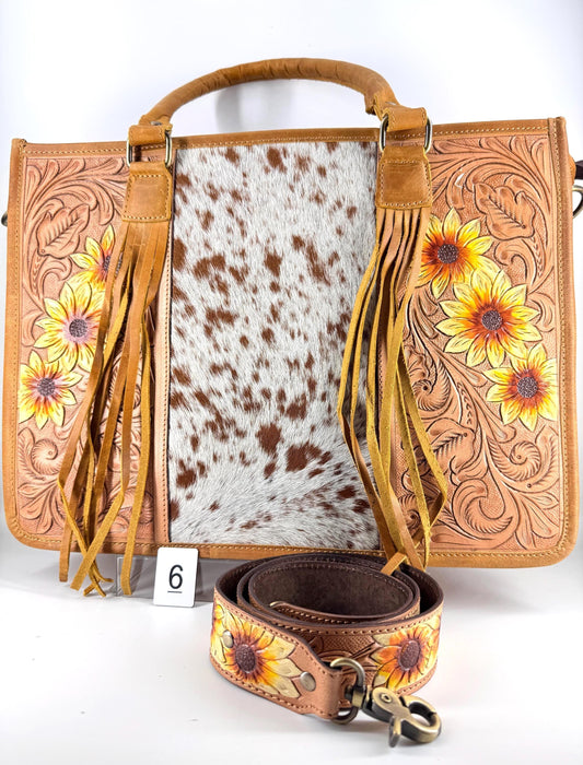 Hand Tooled Leather Cowhide Tote Bag - JayKayBoutiqueOnline