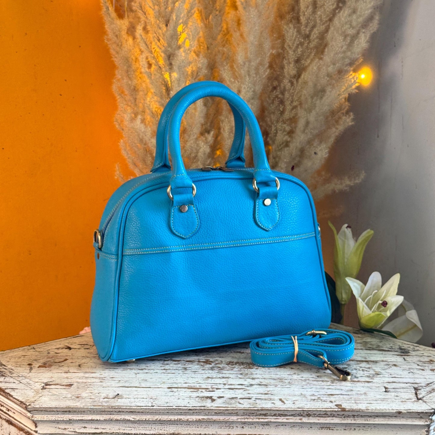 Recycled Coloured Leather Boston Bag, Vintage Style Top Handle Crossbody Handbag - JayKayBoutiqueOnline