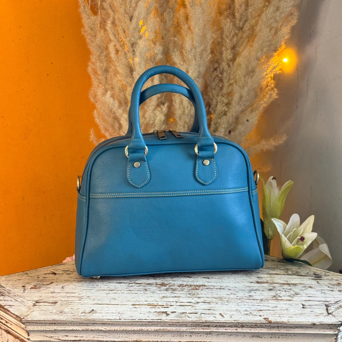 Recycled Coloured Leather Boston Bag, Vintage Style Top Handle Crossbody Handbag - JayKayBoutiqueOnline