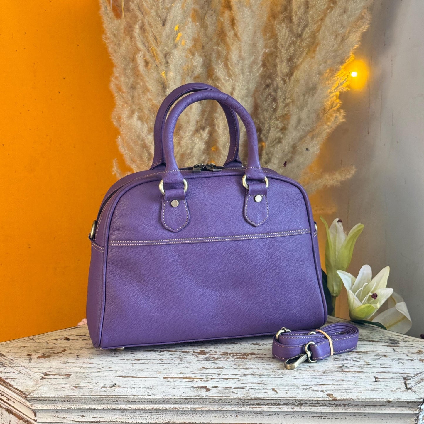 Recycled Coloured Leather Boston Bag, Vintage Style Top Handle Crossbody Handbag - JayKayBoutiqueOnline