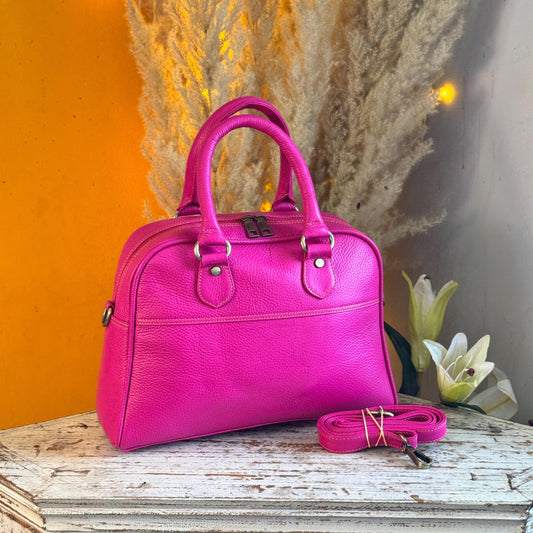 Recycled Coloured Leather Boston Bag, Vintage Style Top Handle Crossbody Handbag - JayKayBoutiqueOnline