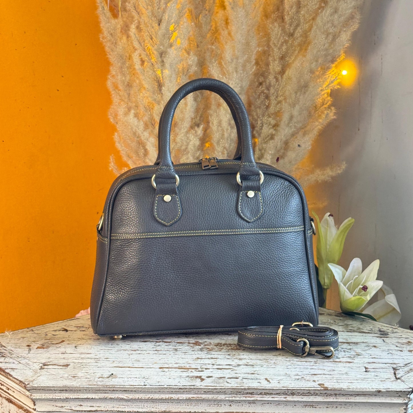 Recycled Coloured Leather Boston Bag, Vintage Style Top Handle Crossbody Handbag - JayKayBoutiqueOnline