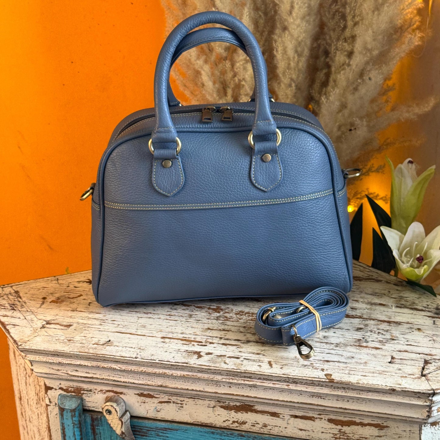 Recycled Coloured Leather Boston Bag, Vintage Style Top Handle Crossbody Handbag - JayKayBoutiqueOnline