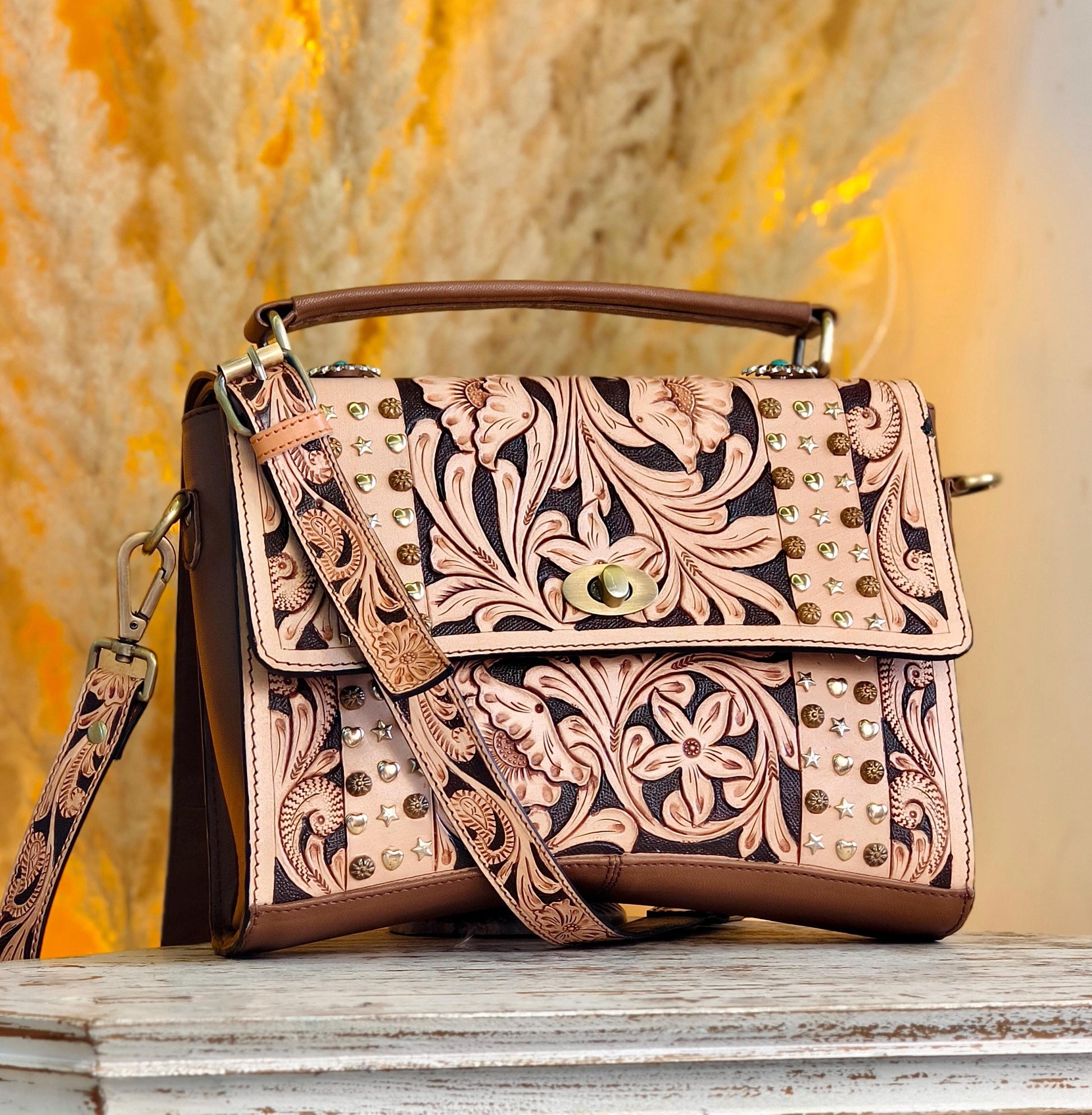 Moon Hand Tooled Full Grain Leather Bag - JayKayBoutiqueOnline