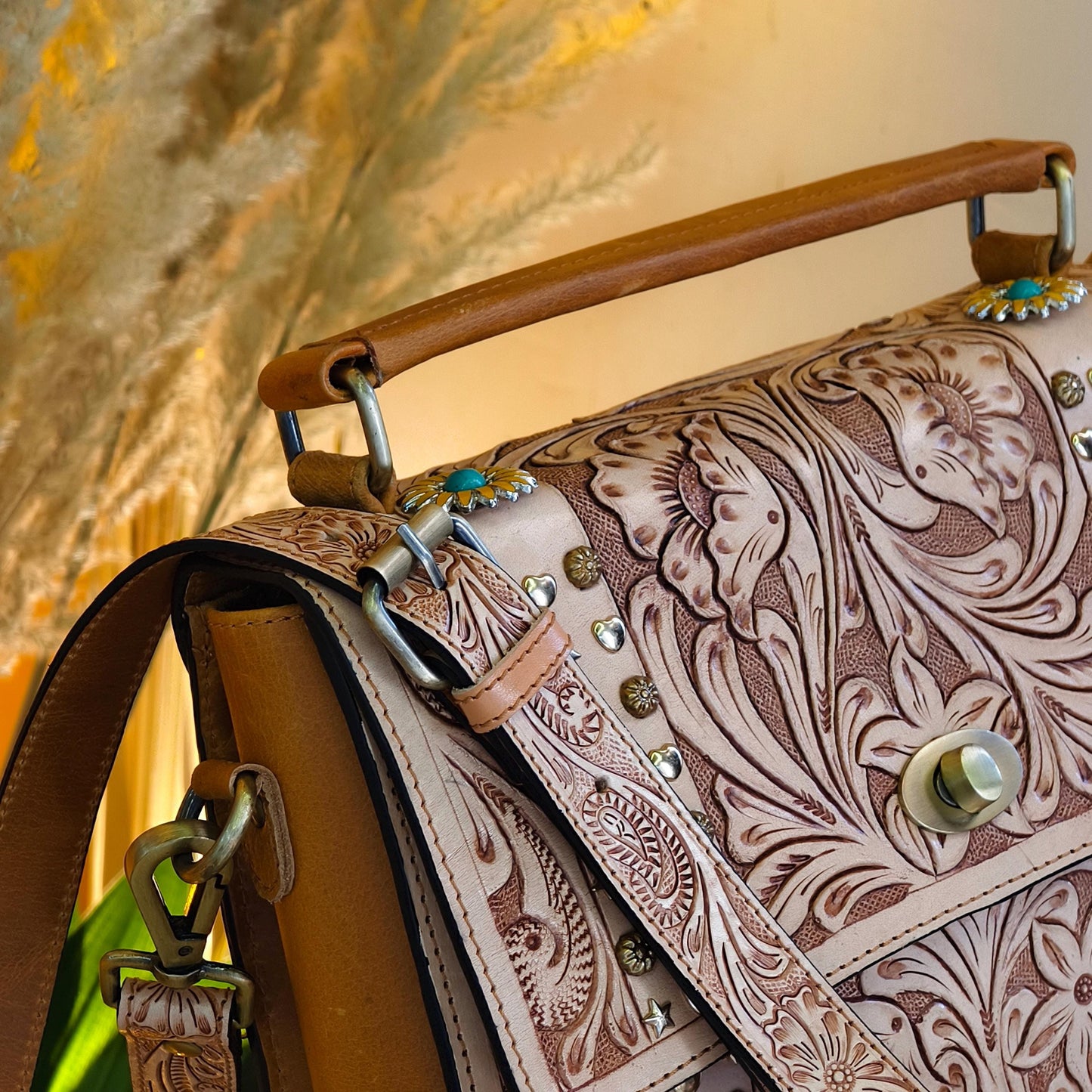 Moon Hand Tooled Full Grain Leather Bag - JayKayBoutiqueOnline