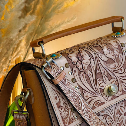 Moon Hand Tooled Full Grain Leather Bag - JayKayBoutiqueOnline