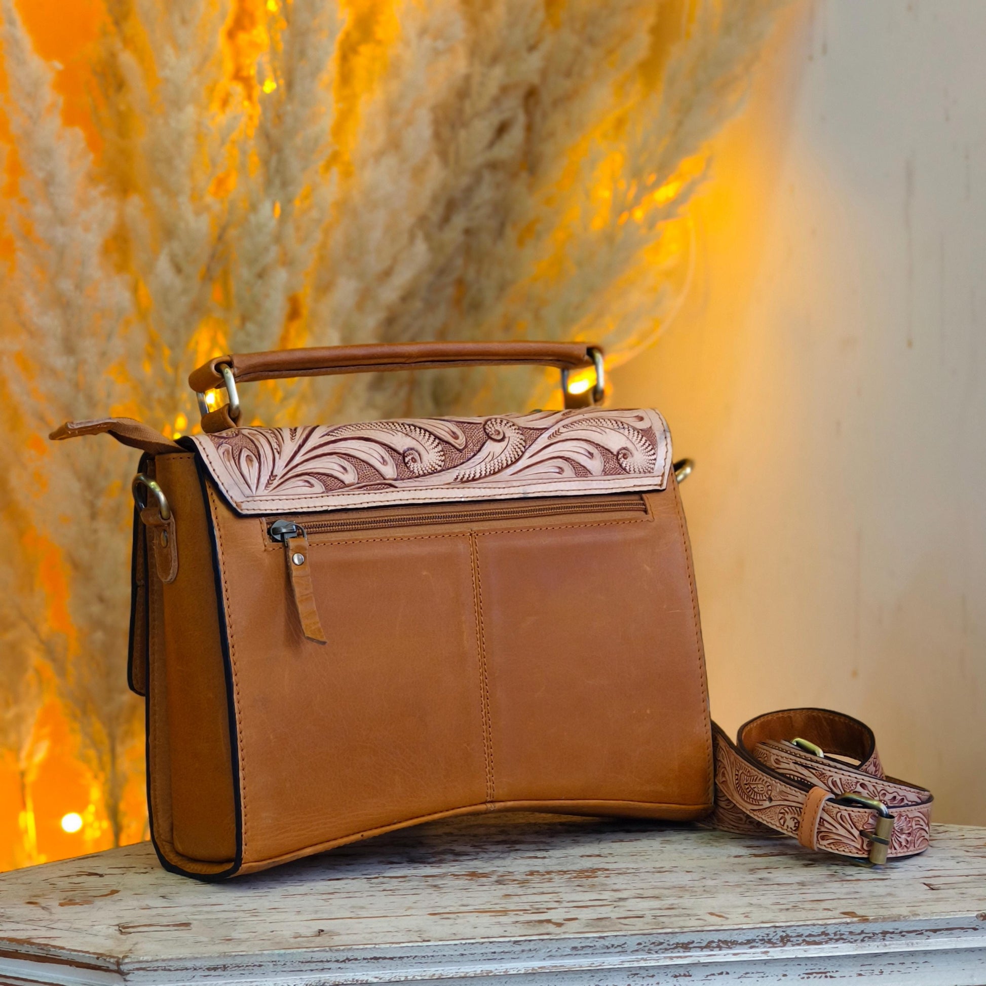 Moon Hand Tooled Full Grain Leather Bag - JayKayBoutiqueOnline