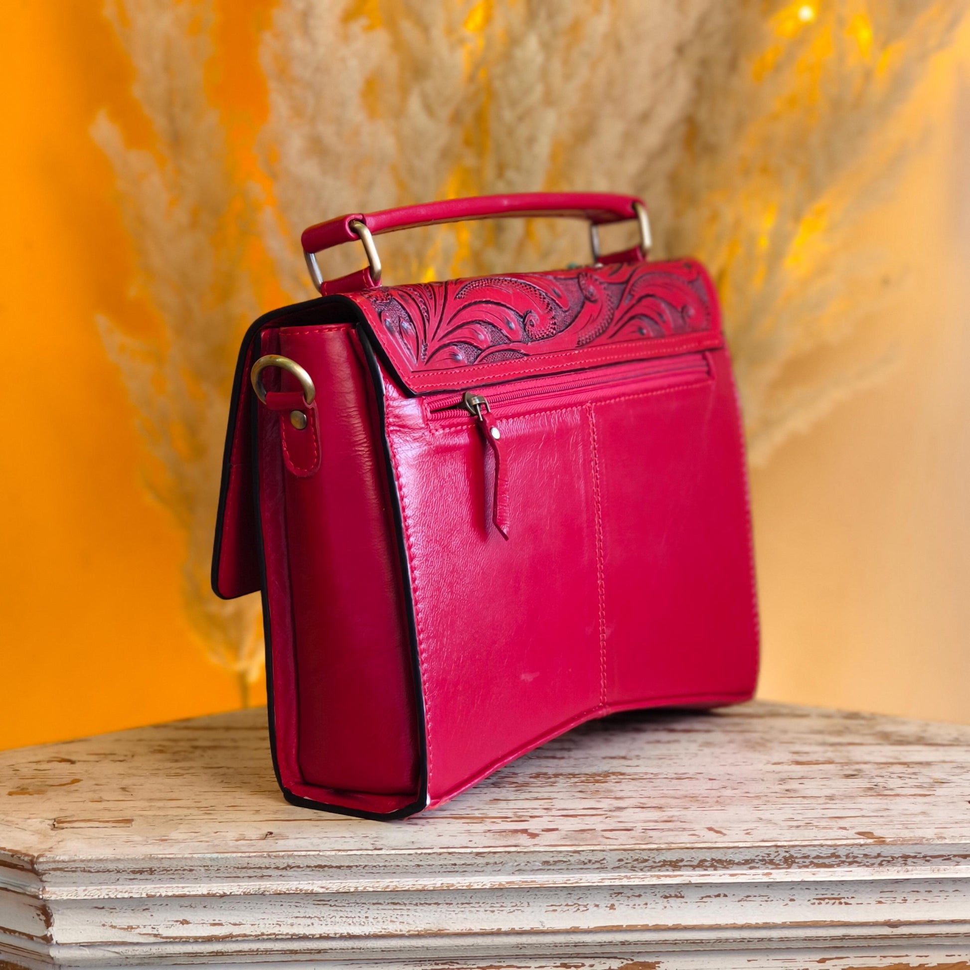 Moon Hand Tooled Full Grain Leather Bag - JayKayBoutiqueOnline