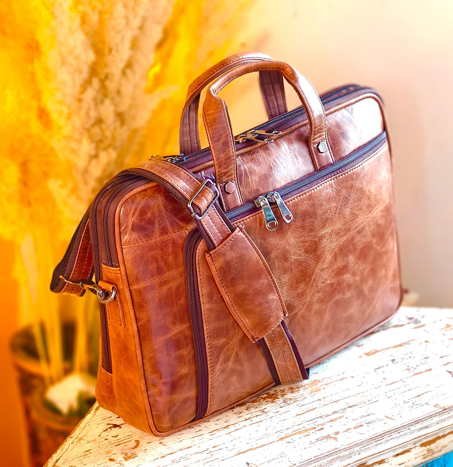 Leather 17.5" Laptop Briefcase Satchel Bag - JayKayBoutiqueOnline
