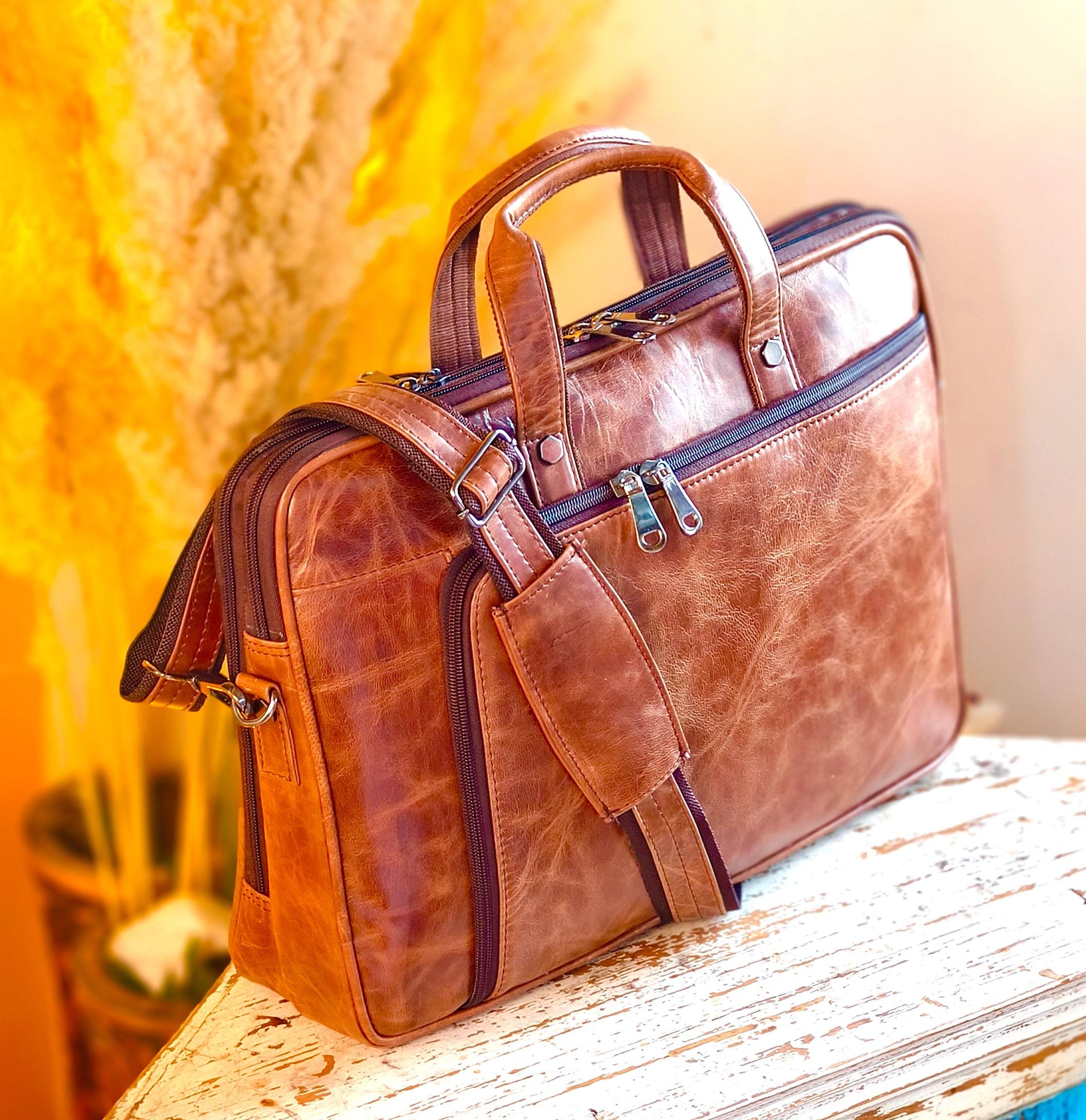 Leather 17.5" Laptop Briefcase Satchel Bag - JayKayBoutiqueOnline