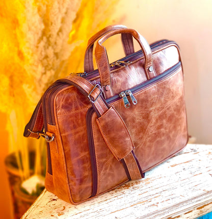 Leather 17.5" Laptop Briefcase Satchel Bag - JayKayBoutiqueOnline
