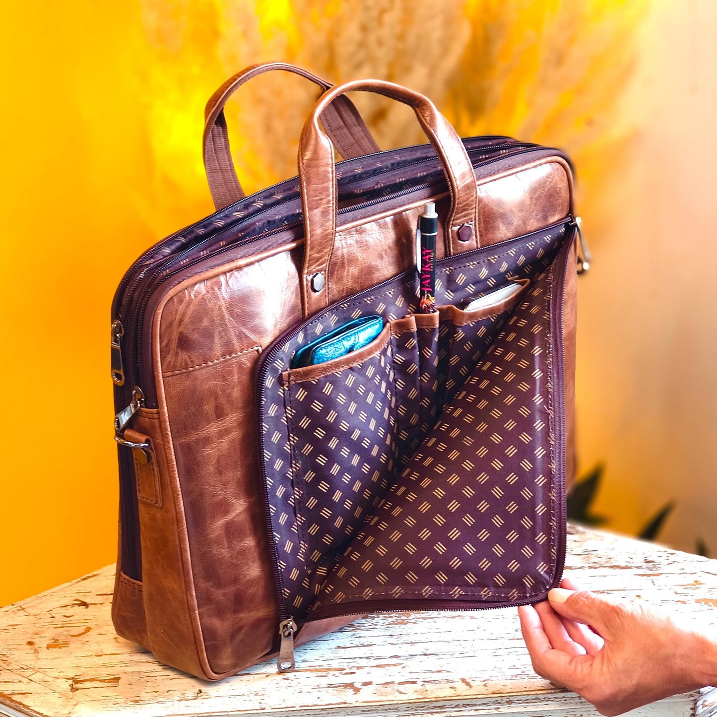 Leather 17.5" Laptop Briefcase Satchel Bag - JayKayBoutiqueOnline