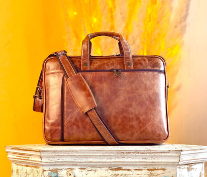 Leather 17.5" Laptop Briefcase Satchel Bag - JayKayBoutiqueOnline