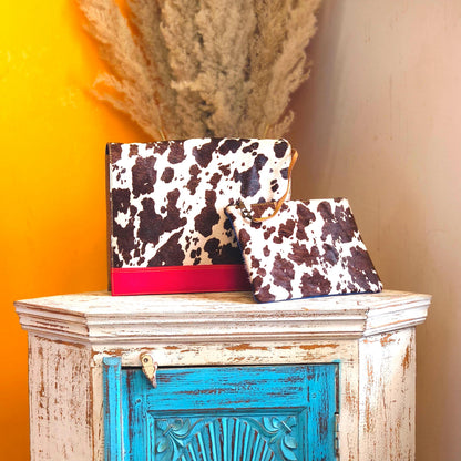 Recycled Leather Messenger Bag, Animal Print Cowhide Crossbody, iPad Tablet Satchel - JayKayBoutiqueOnline