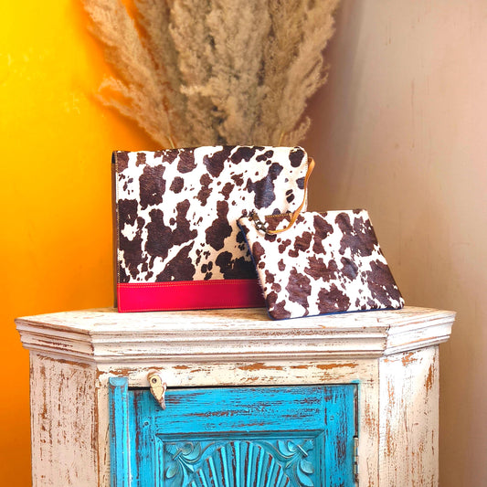Recycled Leather Messenger Bag, Animal Print Cowhide Crossbody, iPad Tablet Satchel - JayKayBoutiqueOnline