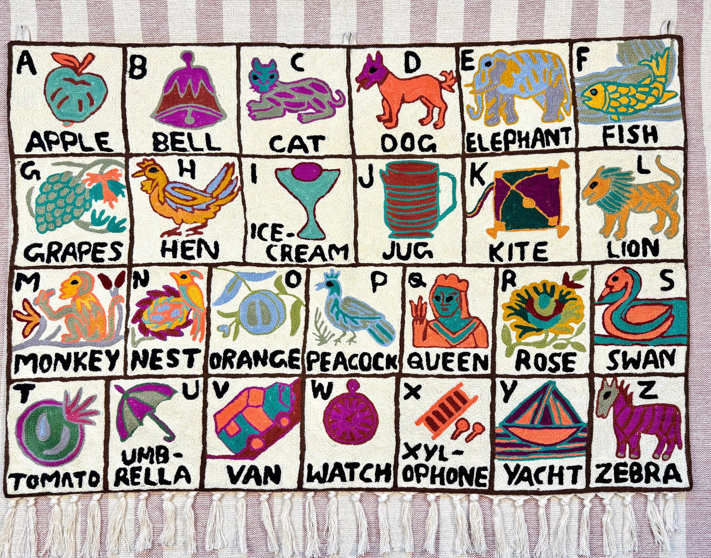 Handmade Alphabet Tapestry for Babies and Kids in Landscape Wall Hanging: Crewel Wool Embroidery ABC Wall Hanging Nursery Decor BabyShower - JayKayBoutiqueOnline