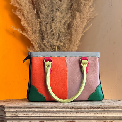Recycled Coloured Leather Hair on Animal Print Hide 2 in 1 Classic Handbag with Detachable Crossbody Shoulder Strap; Expanding Handbag - JayKayBoutiqueOnline