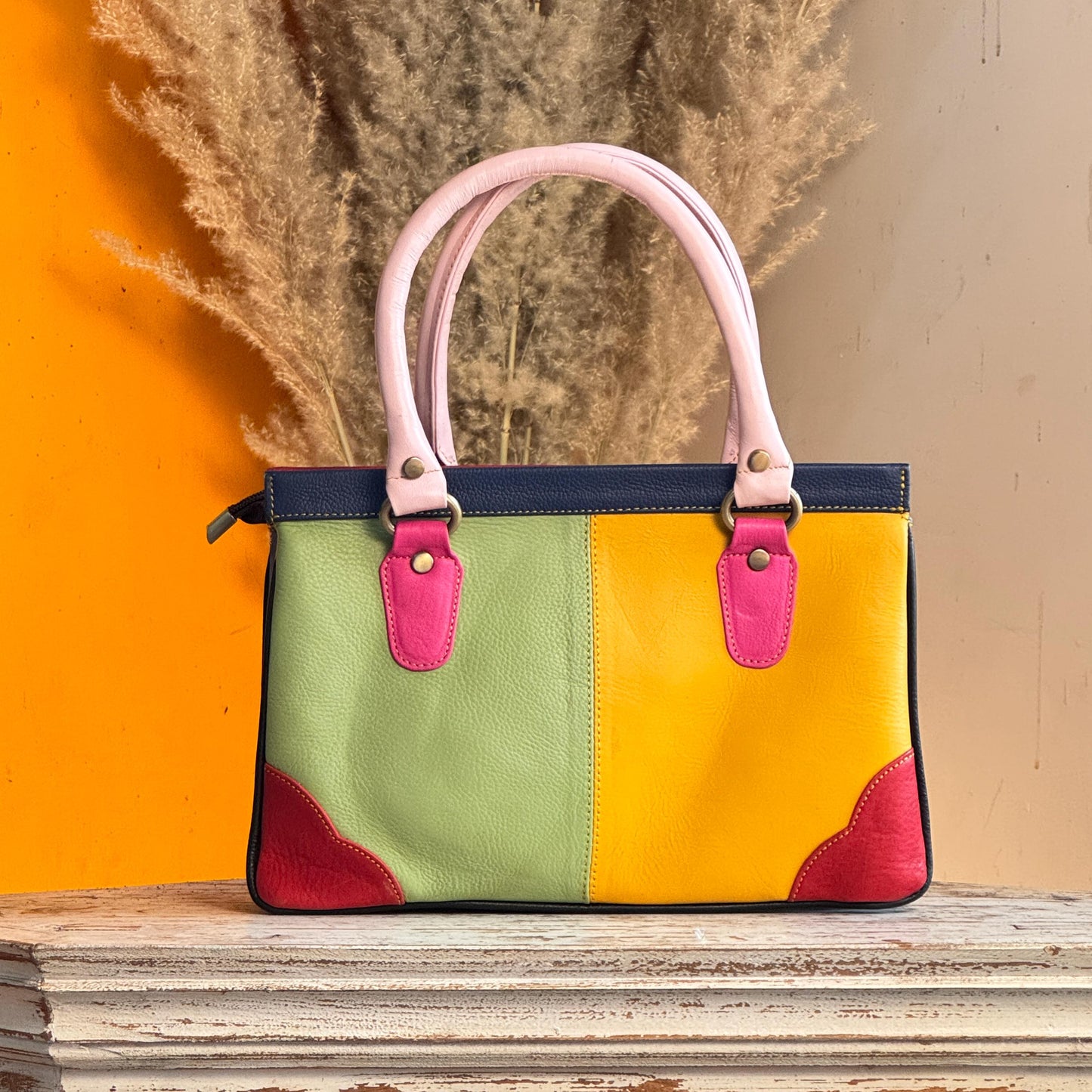 Recycled Coloured Leather Hair on Animal Print Hide 2 in 1 Classic Handbag with Detachable Crossbody Shoulder Strap; Expanding Handbag - JayKayBoutiqueOnline