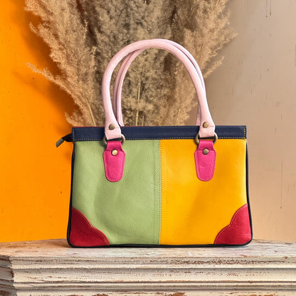 Recycled Coloured Leather Hair on Animal Print Hide 2 in 1 Classic Handbag with Detachable Crossbody Shoulder Strap; Expanding Handbag - JayKayBoutiqueOnline