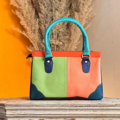 Recycled Coloured Leather Hair on Animal Print Hide 2 in 1 Classic Handbag with Detachable Crossbody Shoulder Strap; Expanding Handbag - JayKayBoutiqueOnline