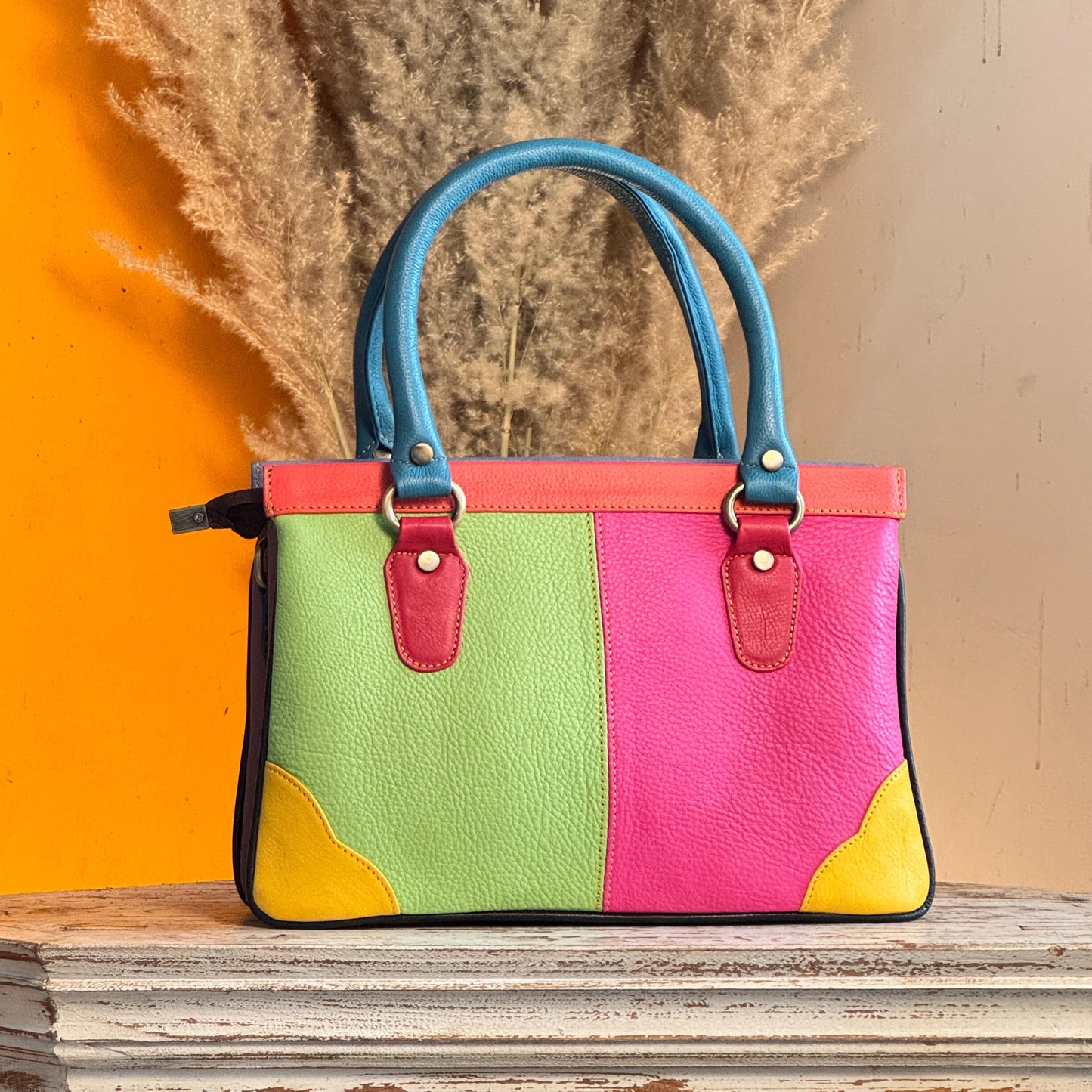 Recycled Coloured Leather Hair on Animal Print Hide 2 in 1 Classic Handbag with Detachable Crossbody Shoulder Strap; Expanding Handbag - JayKayBoutiqueOnline
