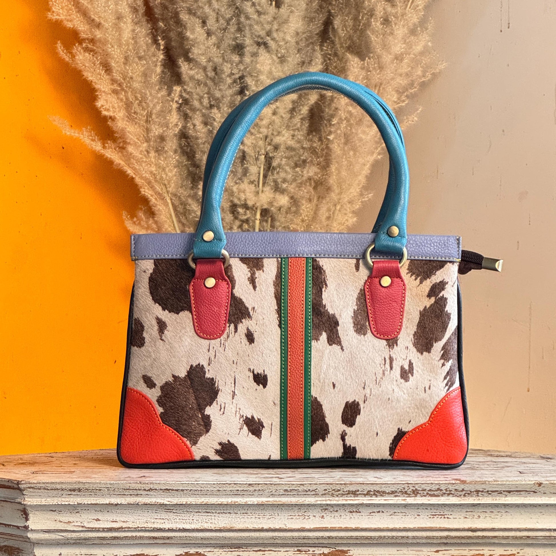 Coloured Leather Hair-on Hide Handbag - JayKayBoutiqueOnline