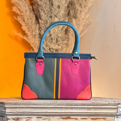 Recycled Coloured Leather 2 in 1 Classic Handbag with Detachable Crossbody Shoulder Strap; Expanding Handbag, - JayKayBoutiqueOnline