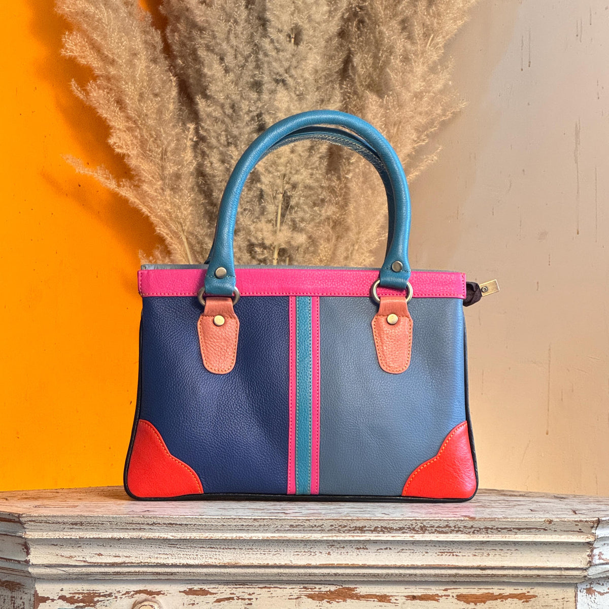Coloured Leather Handbag, 2-in-1 - JayKayBoutiqueOnline
