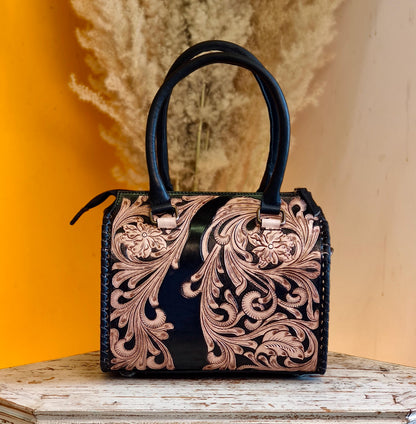 Hand Tooled Leather Speedy Bag: Western Style Full Grain Top Handle Bag - JayKayBoutiqueOnline