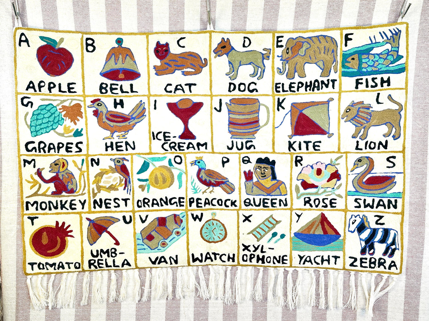Handmade Alphabet Tapestry for Babies and Kids in Landscape Wall Hanging: Crewel Wool Embroidery ABC Wall Hanging Nursery Decor BabyShower - JayKayBoutiqueOnline