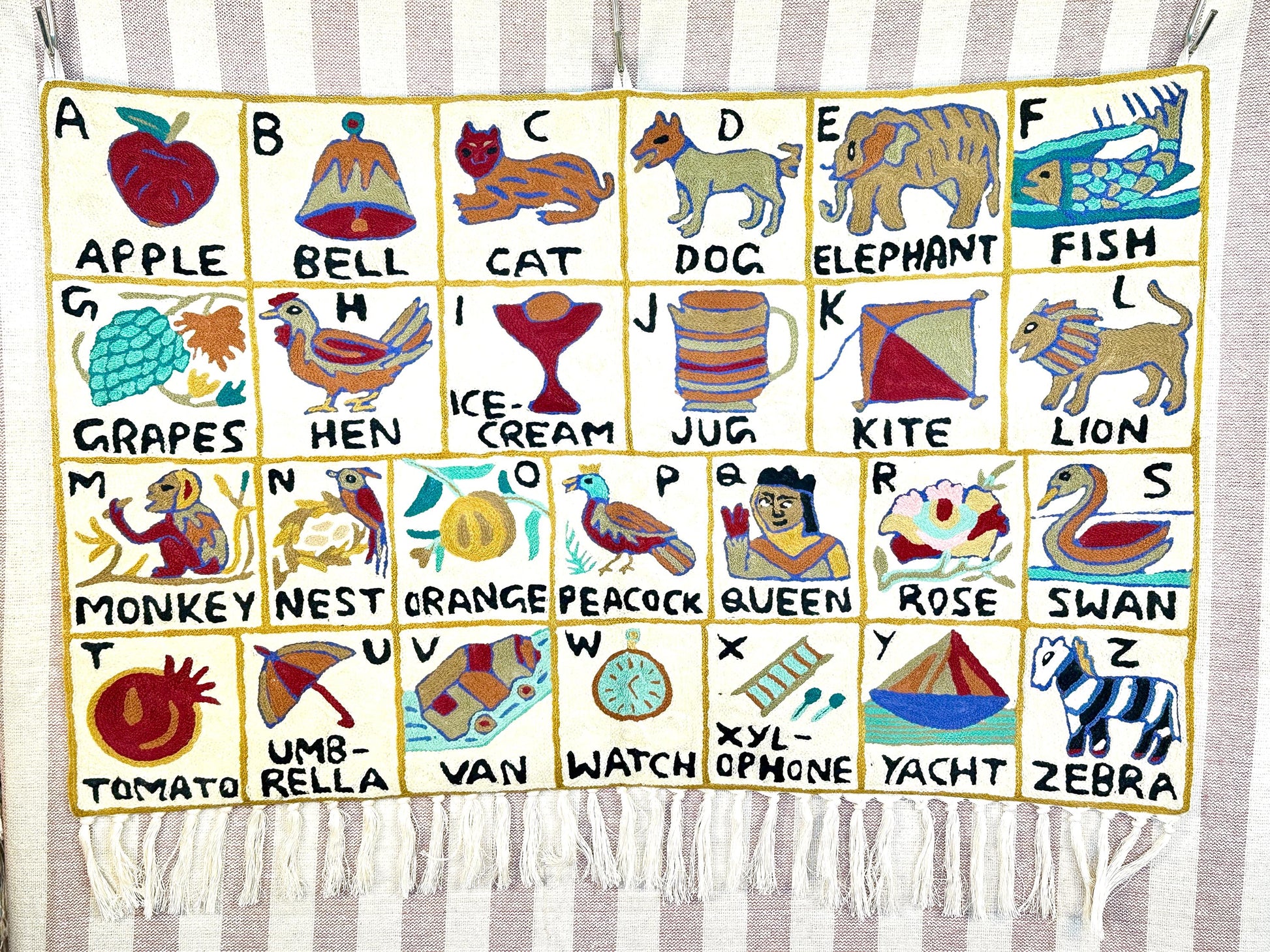 Handmade Alphabet Tapestry for Babies and Kids in Landscape Wall Hanging: Crewel Wool Embroidery ABC Wall Hanging Nursery Decor BabyShower - JayKayBoutiqueOnline