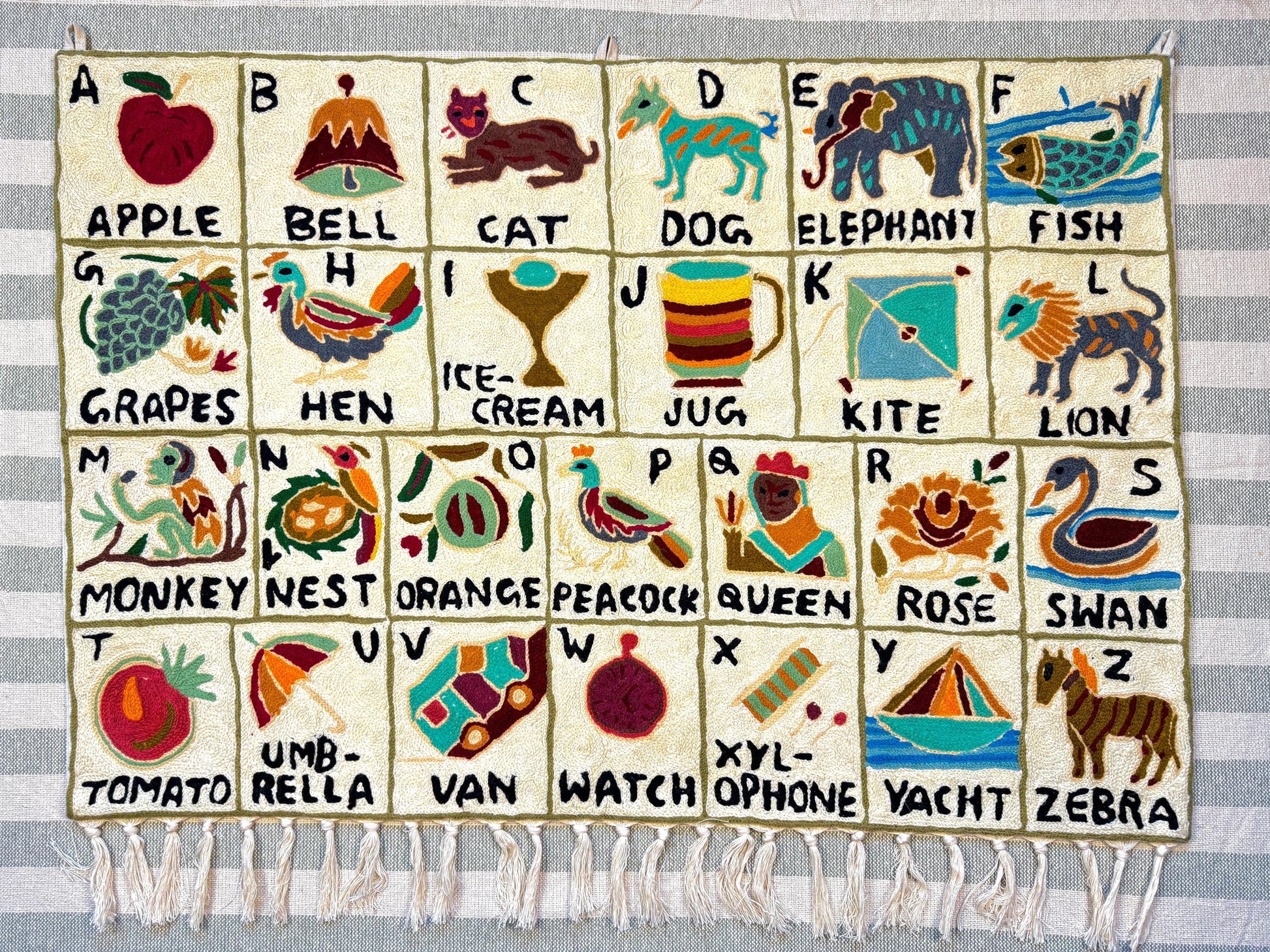 Handmade Alphabet Tapestry for Babies and Kids in Landscape Wall Hanging: Crewel Wool Embroidery ABC Wall Hanging Nursery Decor BabyShower - JayKayBoutiqueOnline
