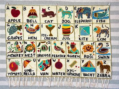 Handmade Alphabet Tapestry for Babies and Kids in Landscape Wall Hanging: Crewel Wool Embroidery ABC Wall Hanging Nursery Decor BabyShower - JayKayBoutiqueOnline