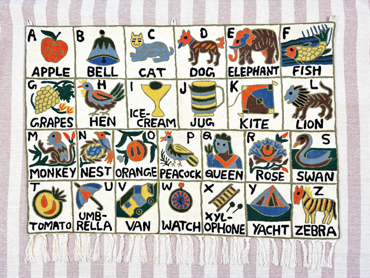 Handmade Alphabet Tapestry for Babies and Kids in Landscape Wall Hanging: Crewel Wool Embroidery ABC Wall Hanging Nursery Decor BabyShower - JayKayBoutiqueOnline