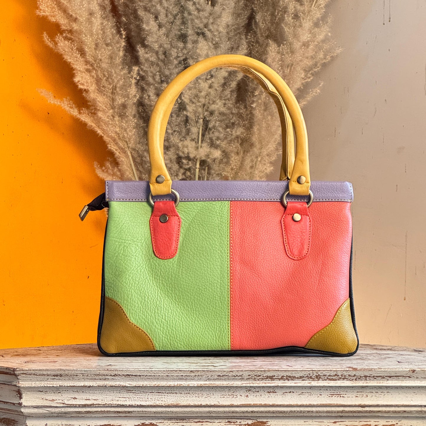 Recycled Coloured Leather Hair on Animal Print Hide 2 in 1 Classic Handbag with Detachable Crossbody Shoulder Strap; Expanding Handbag - JayKayBoutiqueOnline