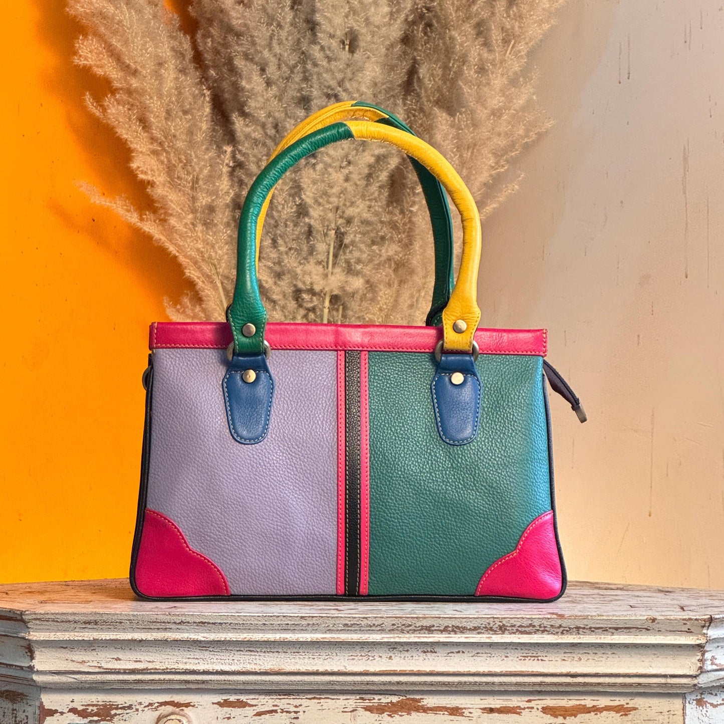 Recycled Coloured Leather 2 in 1 Classic Handbag with Detachable Crossbody Shoulder Strap; Expanding Handbag, - JayKayBoutiqueOnline