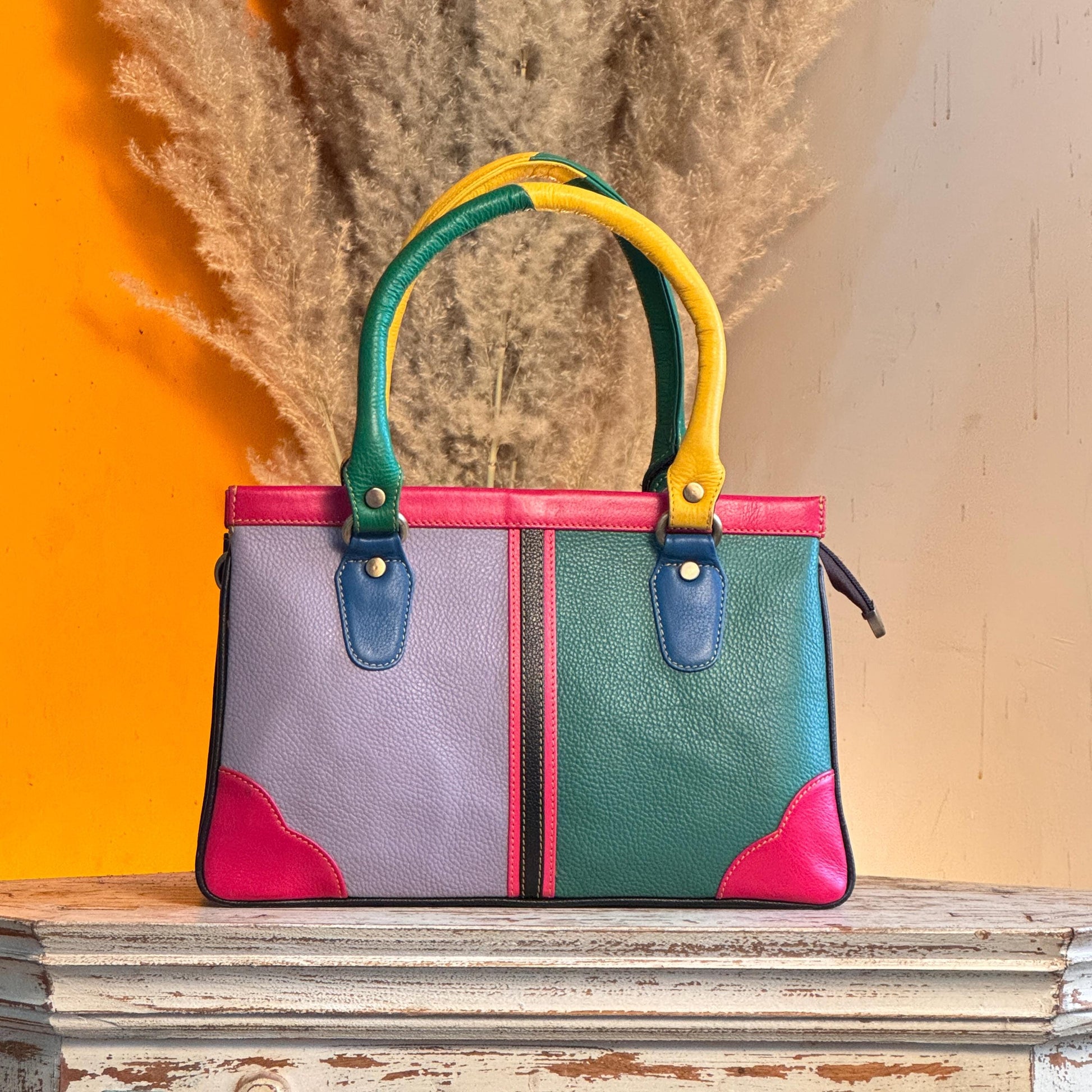 Recycled Coloured Leather 2 in 1 Classic Handbag with Detachable Crossbody Shoulder Strap; Expanding Handbag, - JayKayBoutiqueOnline