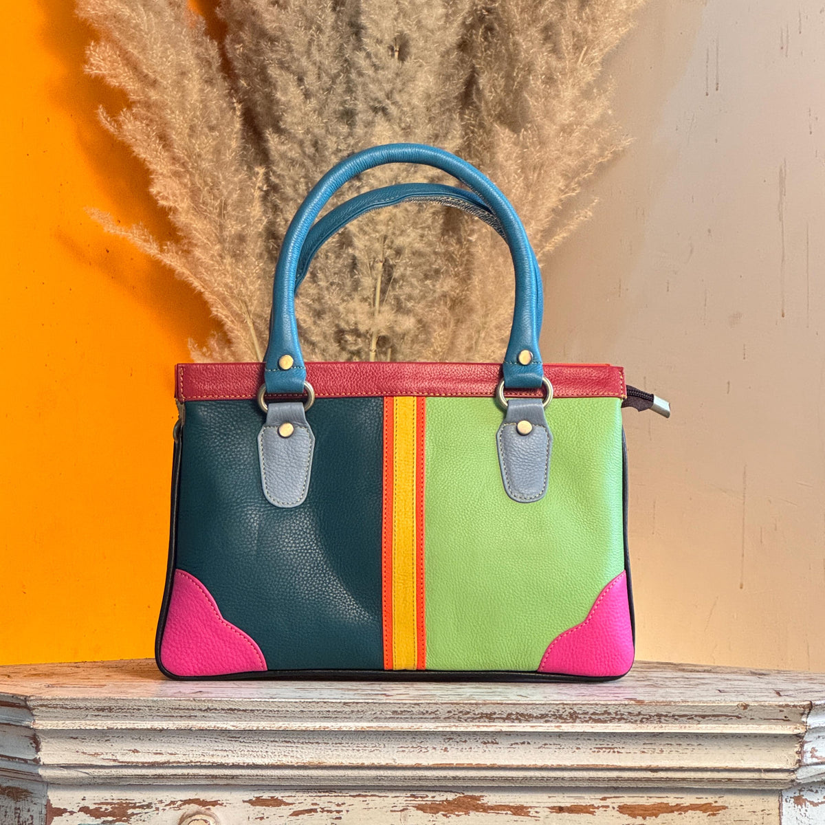 Coloured Leather Handbag, 2-in-1 - JayKayBoutiqueOnline