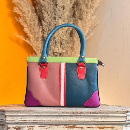 Recycled Coloured Leather 2 in 1 Classic Handbag with Detachable Crossbody Shoulder Strap; Expanding Handbag, - JayKayBoutiqueOnline