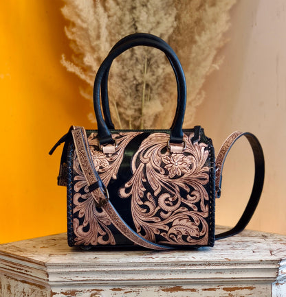 Hand Tooled Leather Speedy Bag: Western Style Full Grain Top Handle Bag - JayKayBoutiqueOnline